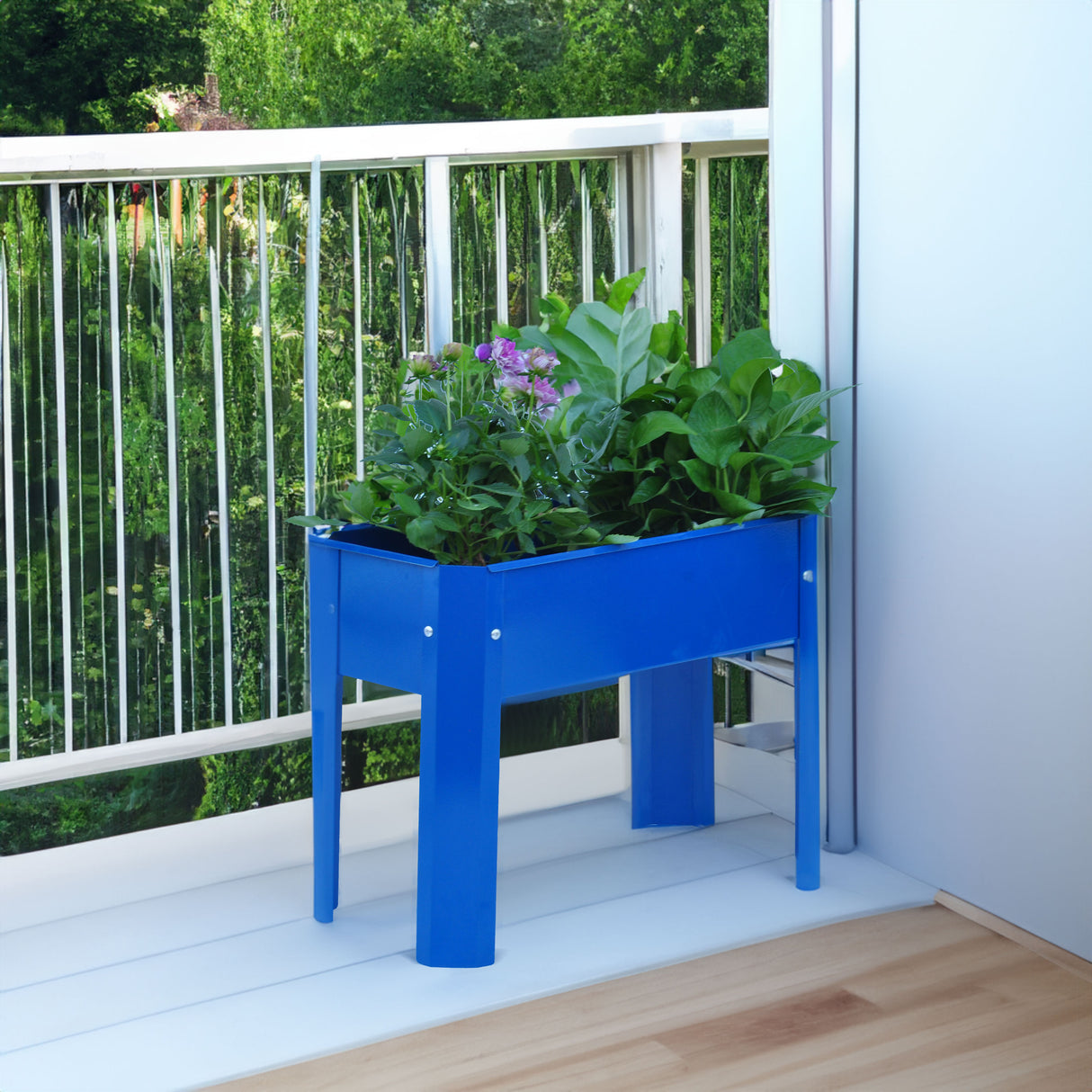 Elevated garden bed metal elevated outdoor flowerpot box suitable for backyard and terrace large flowerpot flower(Blue*2) - V.I.P Digital Presence