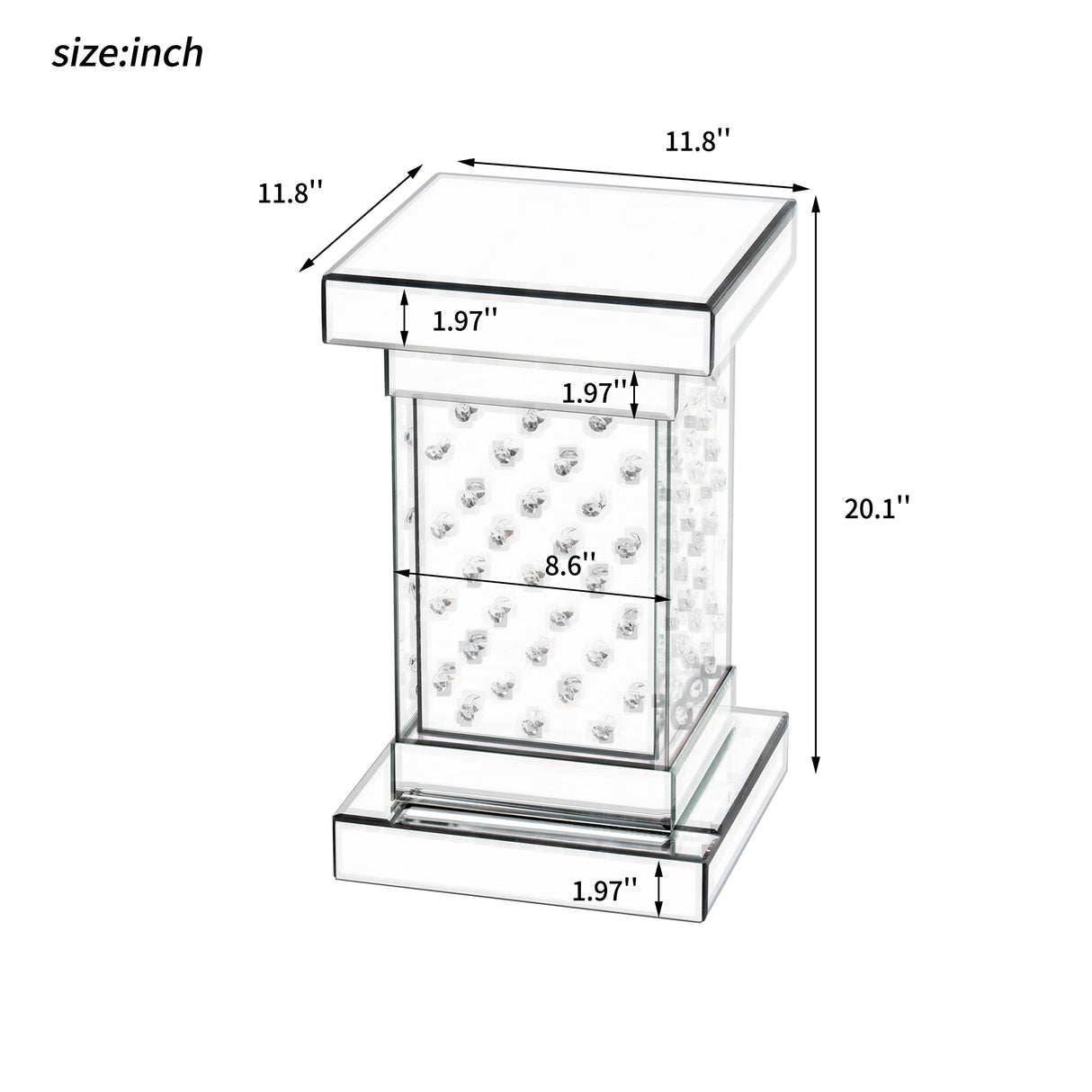 U-Can 11.8-inch silver square mirror coffee table with LED lights, modern crystal inlaid side table, no assembly required - V.I.P Digital Presence