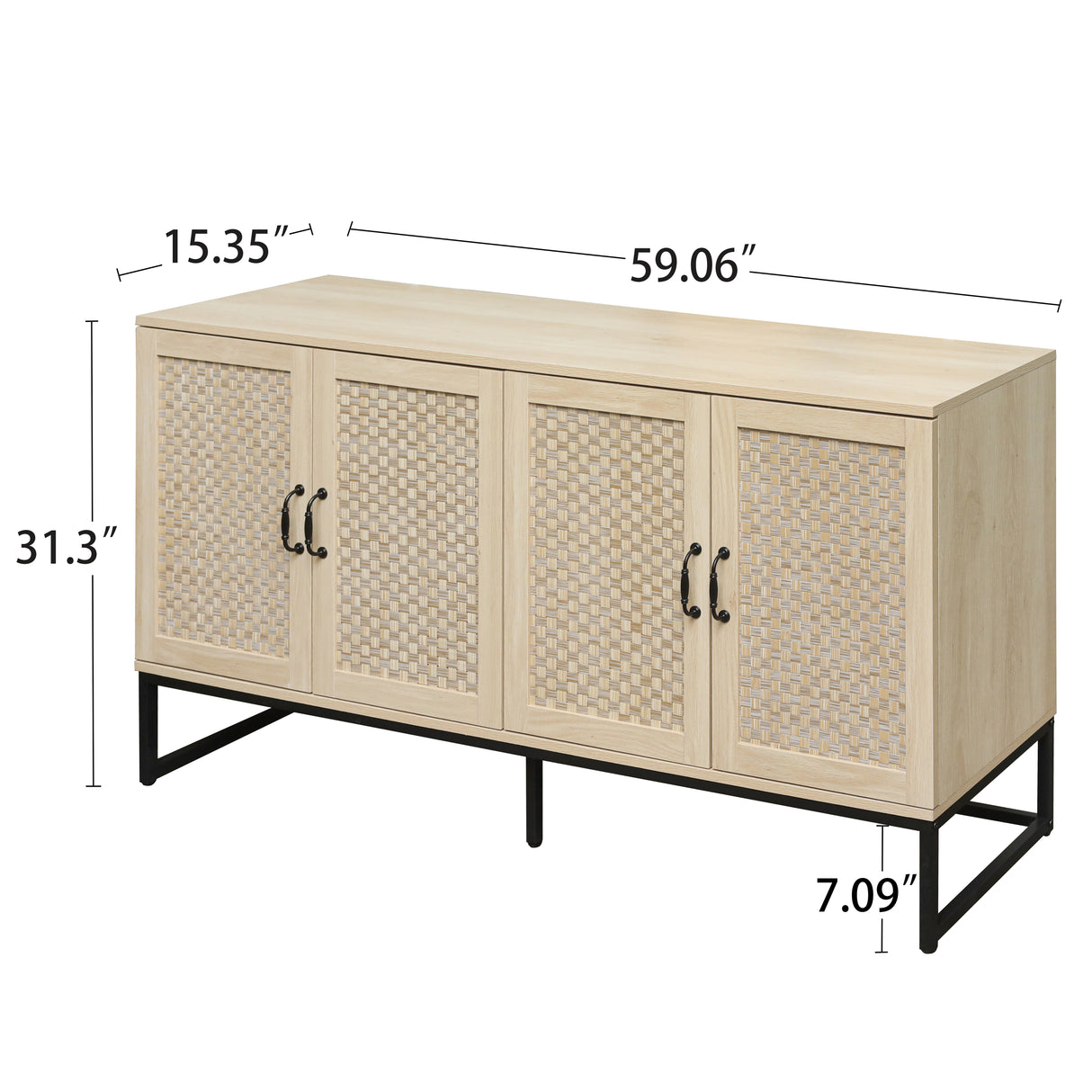 Rattan 4-Door Sideboard , Sideboard Buffet Storage Cabinet,Accent Storage Cabinet , Large Cabinet With 4 Rattan Decorated Doors - V.I.P Digital Presence