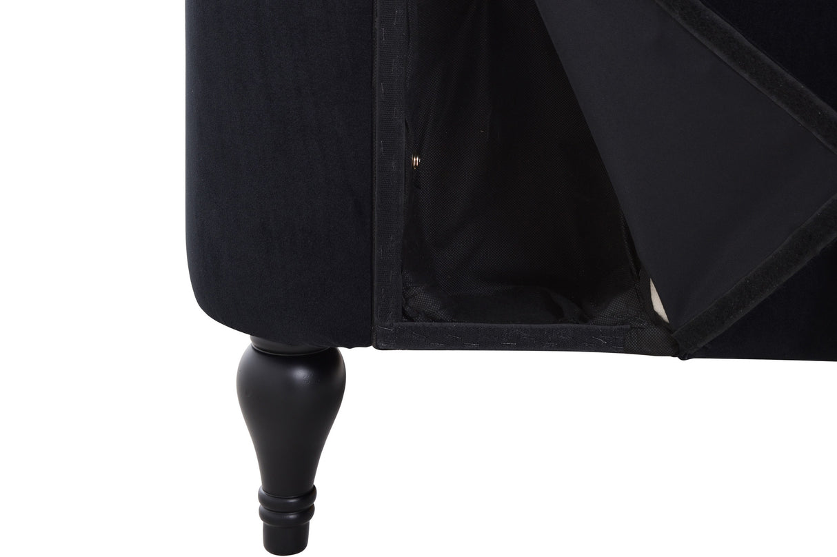 58 inch velvet lounge chair, button cluster right arm lounge chair with nail head decoration and solid wood legs - V.I.P Digital Presence