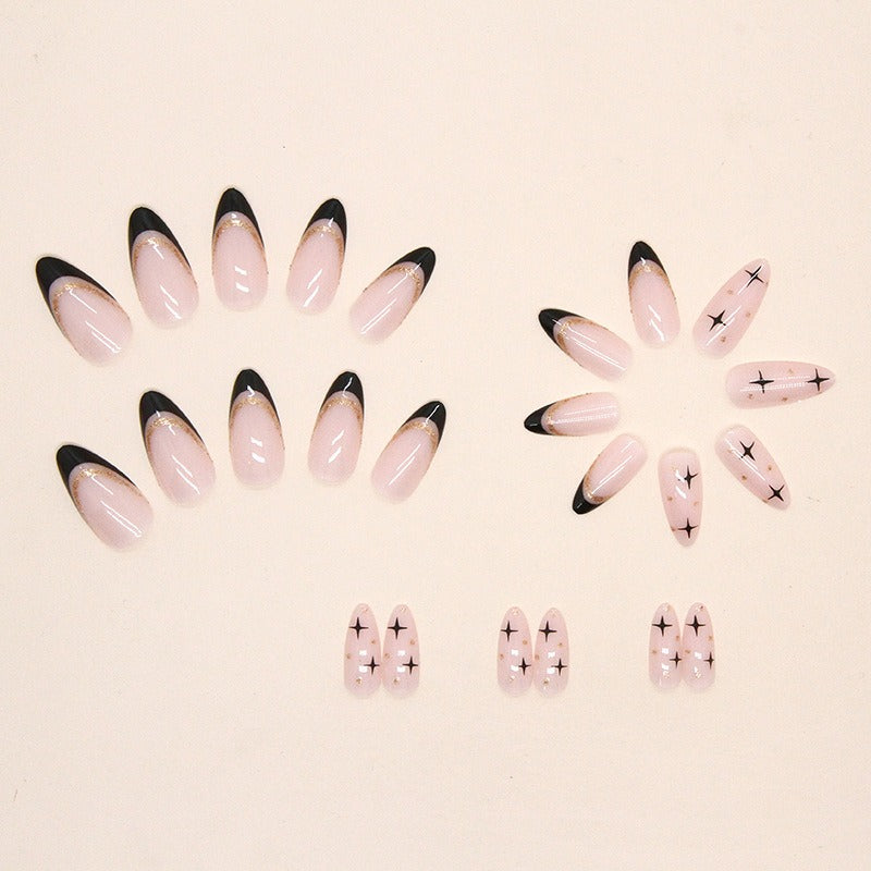 Sweet cool black French flash gold powder almond nails European and American fake nails removable nail pieces - V.I.P Digital Presence