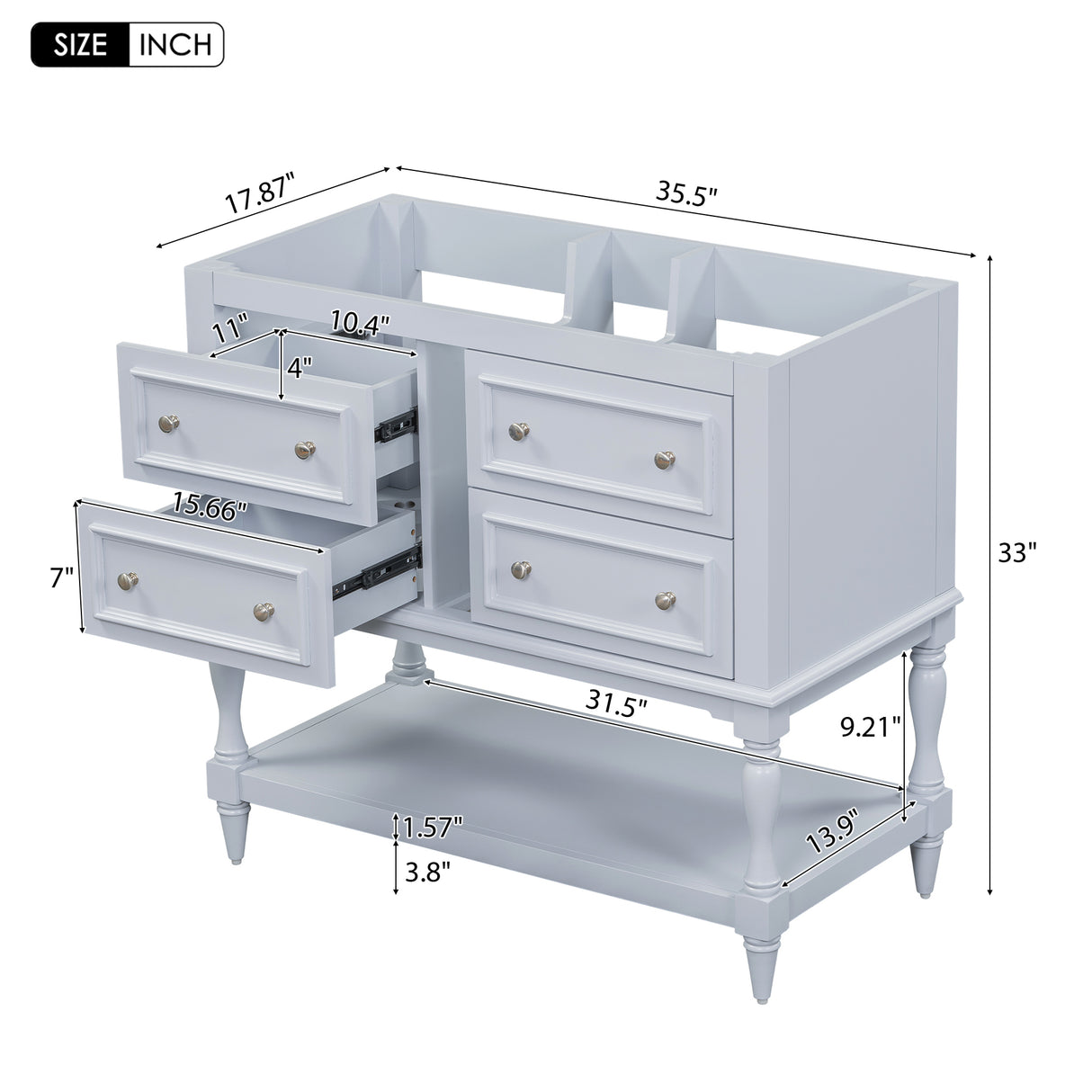 36" Bathroom Vanity Cabinet without Sink Standing Vanity Set with 4 Drawers& Soft Closing Doors Blue (NOT INCLUDE BASIN SINK) - V.I.P Digital Presence