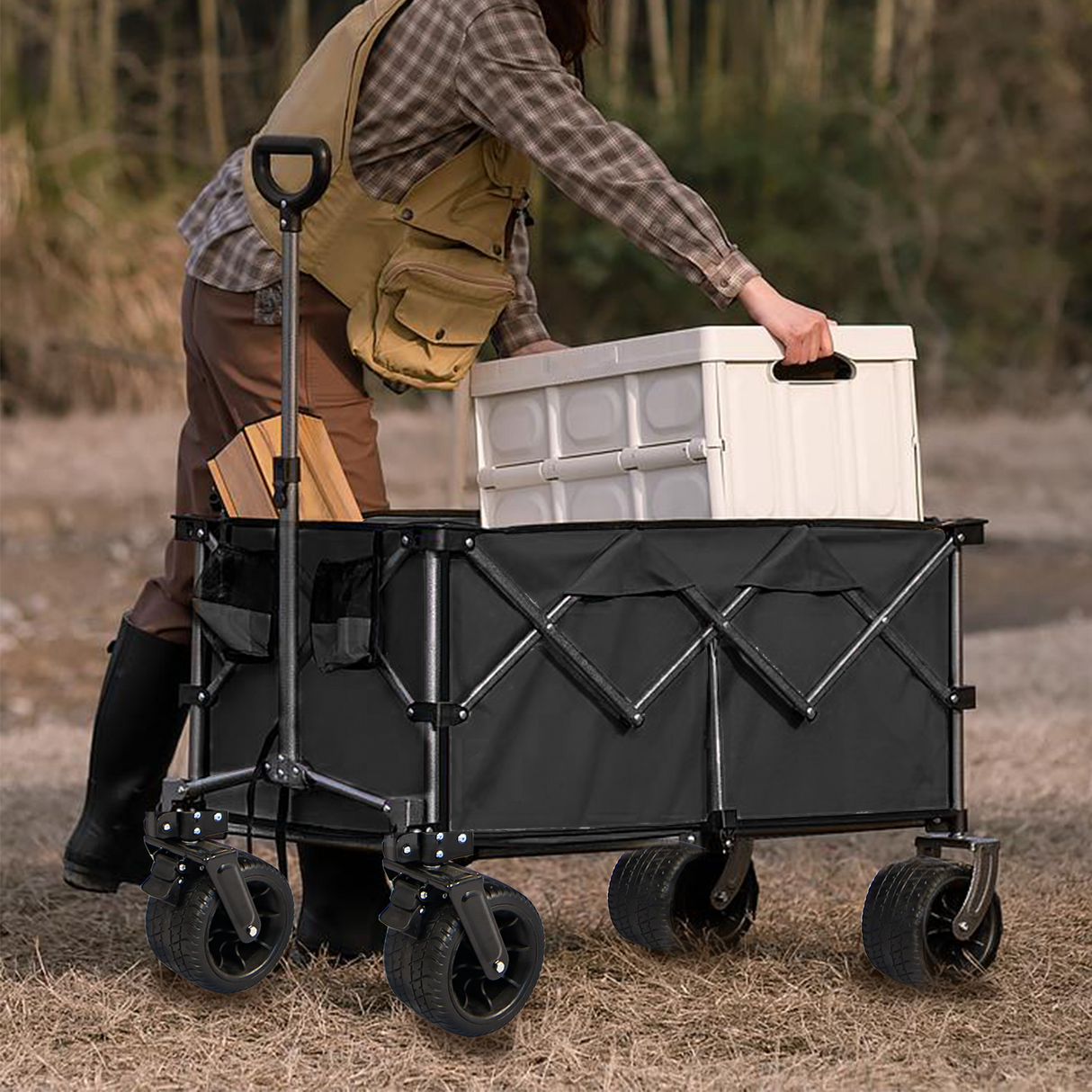 Collapsible Folding Wagon Push Pull Foldable Beach Wagon Cart - V.I.P Digital Presence