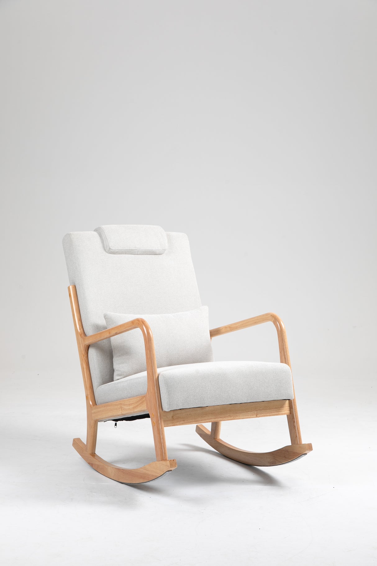 Rocking Chair Upholstered Fabric Rocking Armchair Indoor with High Backrest Glider Chairs and Lumbar Pillow for Living Room - V.I.P Digital Presence