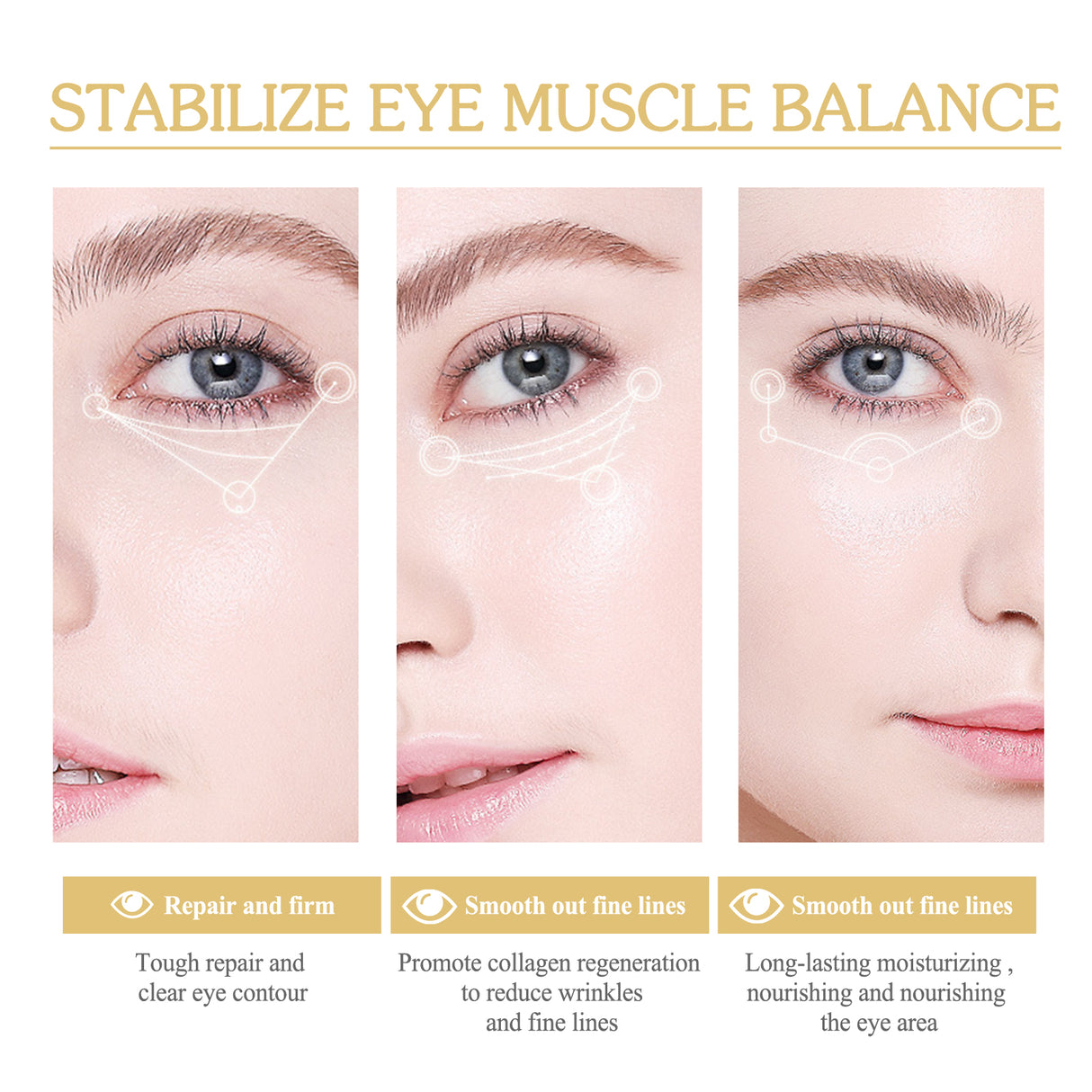 Mascarilla de ojos hidratante y reafirmante de oro de 24 quilates que difumina líneas finas y ojeras.
