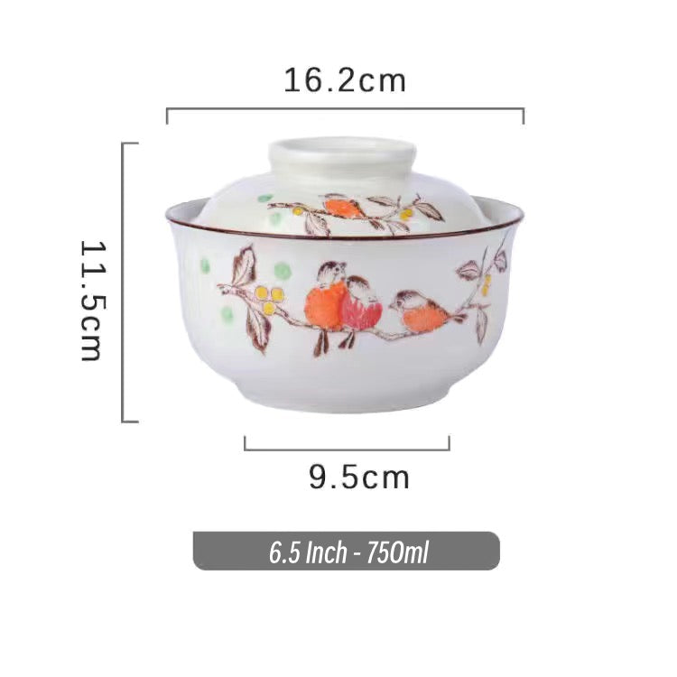 6.5 inch instant noodles bowl with cover bento box student underglaze color ceramic suit Lamian Noodles bowl canteen tableware - V.I.P Digital Presence