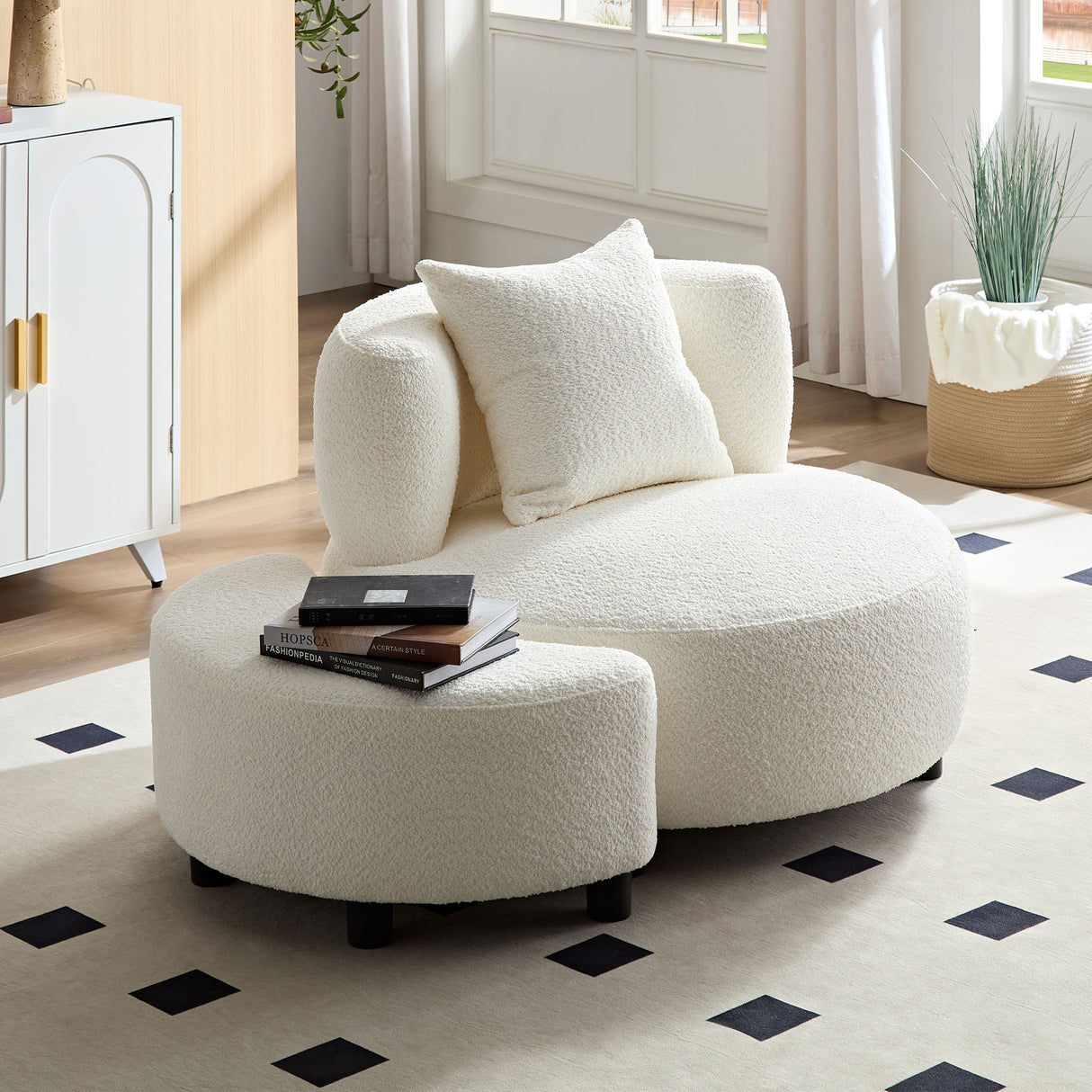 Modern Chair, Single Teddy Fabric Sofa Chair with Ottoman Foot Rest Comfy chair for Living Room Bedroom and Office,Beige - V.I.P Digital Presence