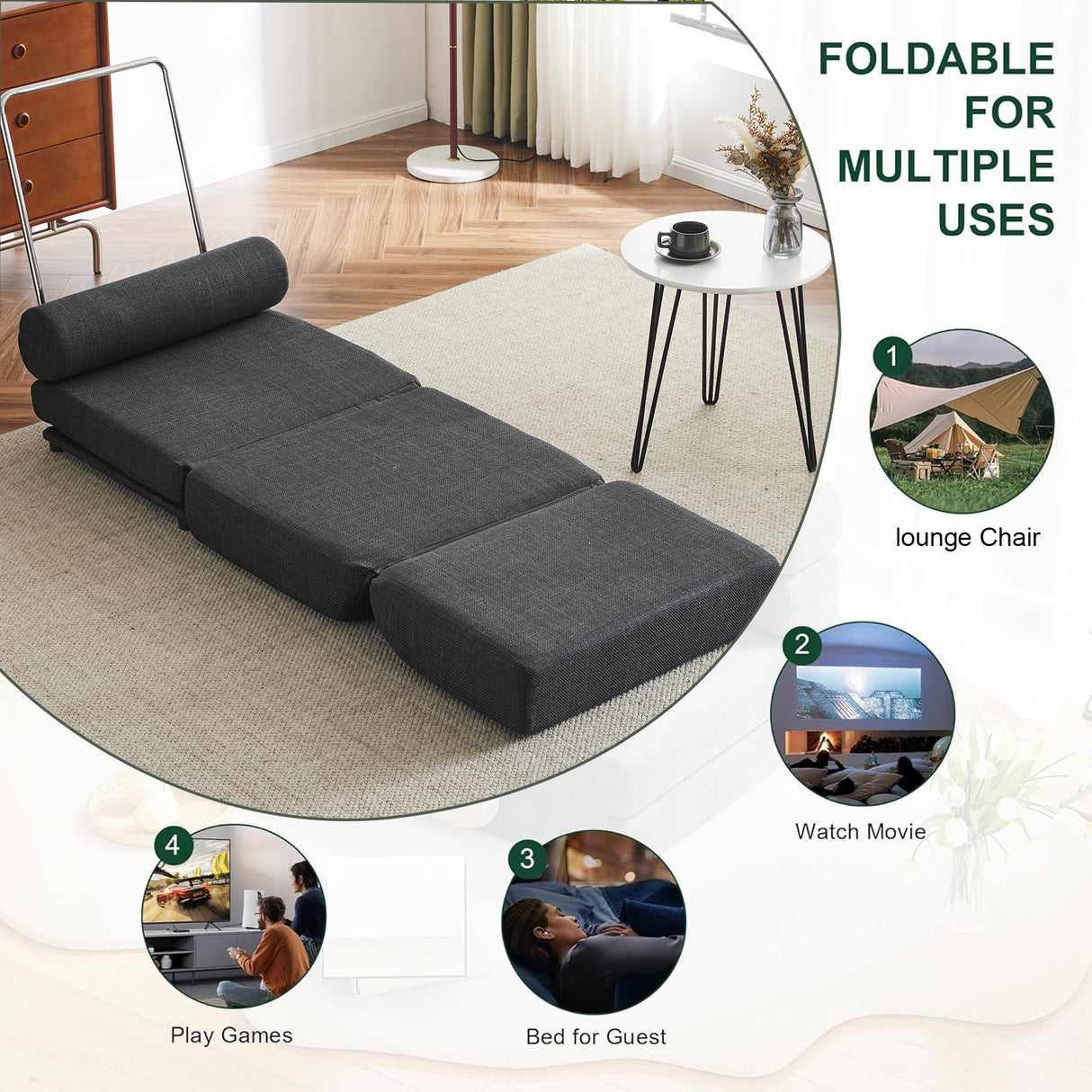 Single Sofa Chair Foldable Single Sofa Bed with Pillow,Portable Foldable Sofa Bed,Leisure Sofa Chair,Easy to Store, Dark Grey - V.I.P Digital Presence