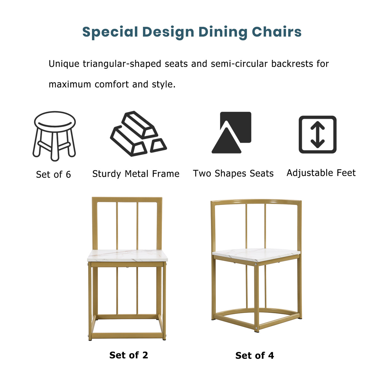 TOPMAX Modern 7-Piece Dining Table Set with Faux Marble Compact 55Inch Kitchen Table Set for 6 Golden+White