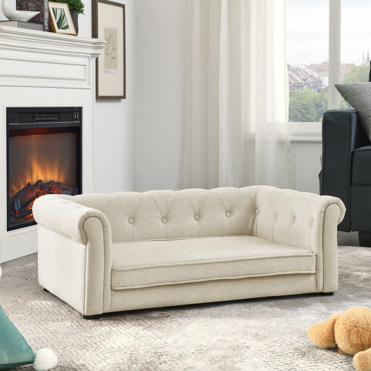 Elegant Rectangle Pet Bed for Medium and Large Dogs, Durable Elevated Dog Sofa Bed, Comfortable Dog Couch Beige - V.I.P Digital Presence