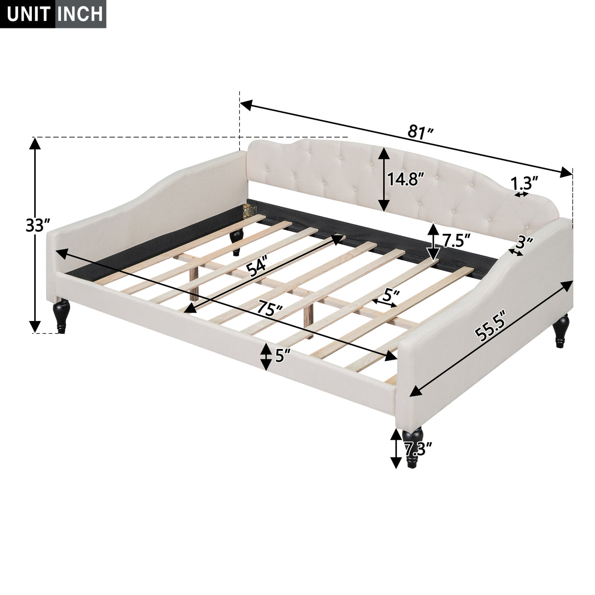Full Size Upholstered Tufted Daybed Beige - V.I.P Digital Presence