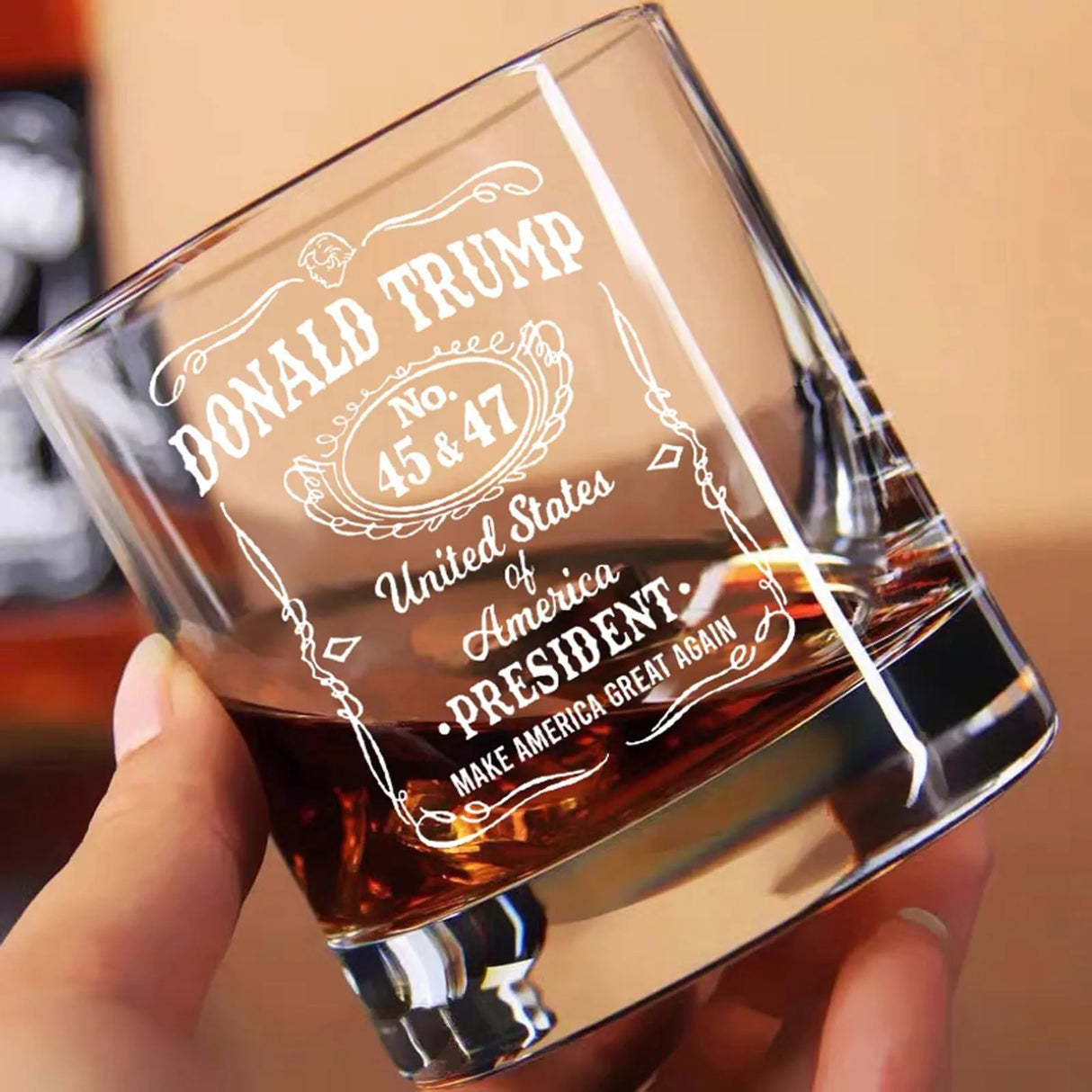 Transparent whiskey glass round straight mouth glass household wine glass beer cup bar tumbler kitchen utensil Trump print glass - V.I.P Digital Presence