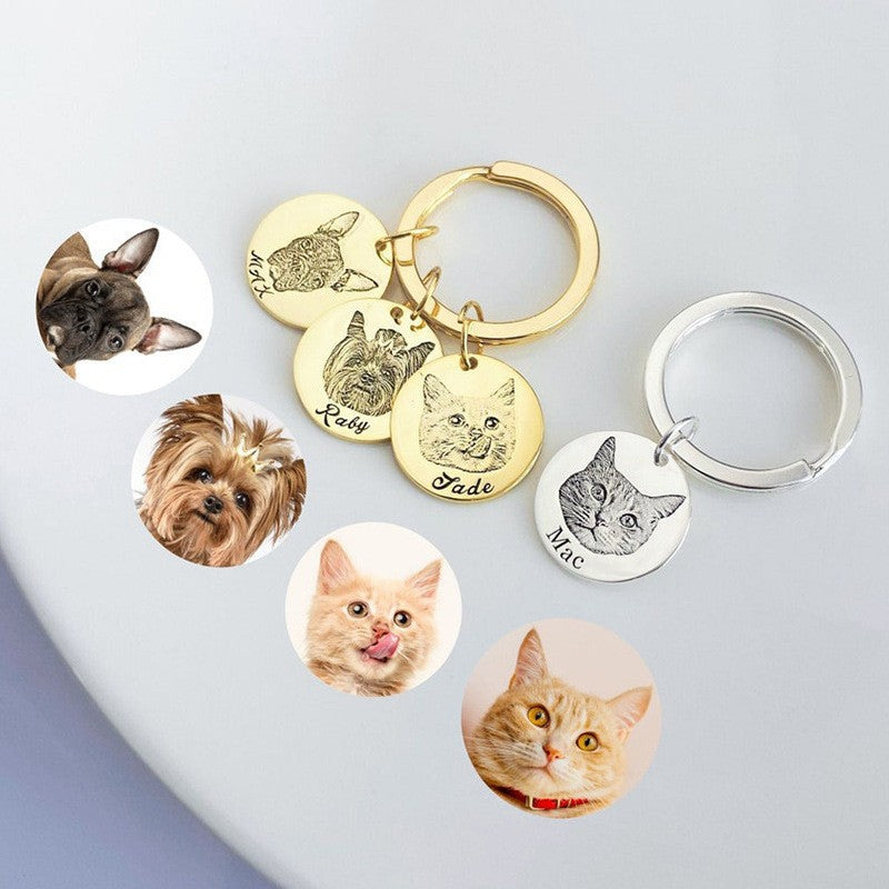 Pet sketch necklace portrait cat puppy pet DIY engraving keychain - V.I.P Digital Presence