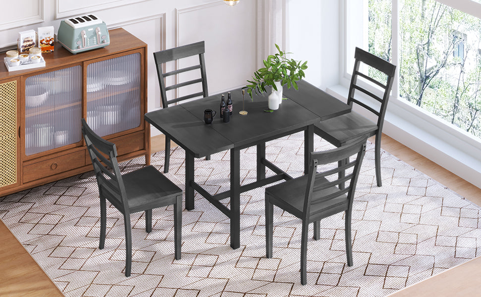 TOPMAX 5-piece square wooden pendant light expandable dining table set with 4 ladder back chairs Gray - V.I.P Digital Presence