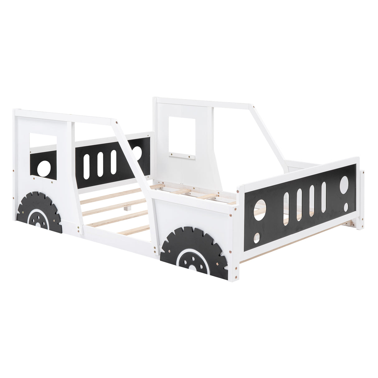 Full Size Classic Car-Shaped Platform Bed with Wheels White