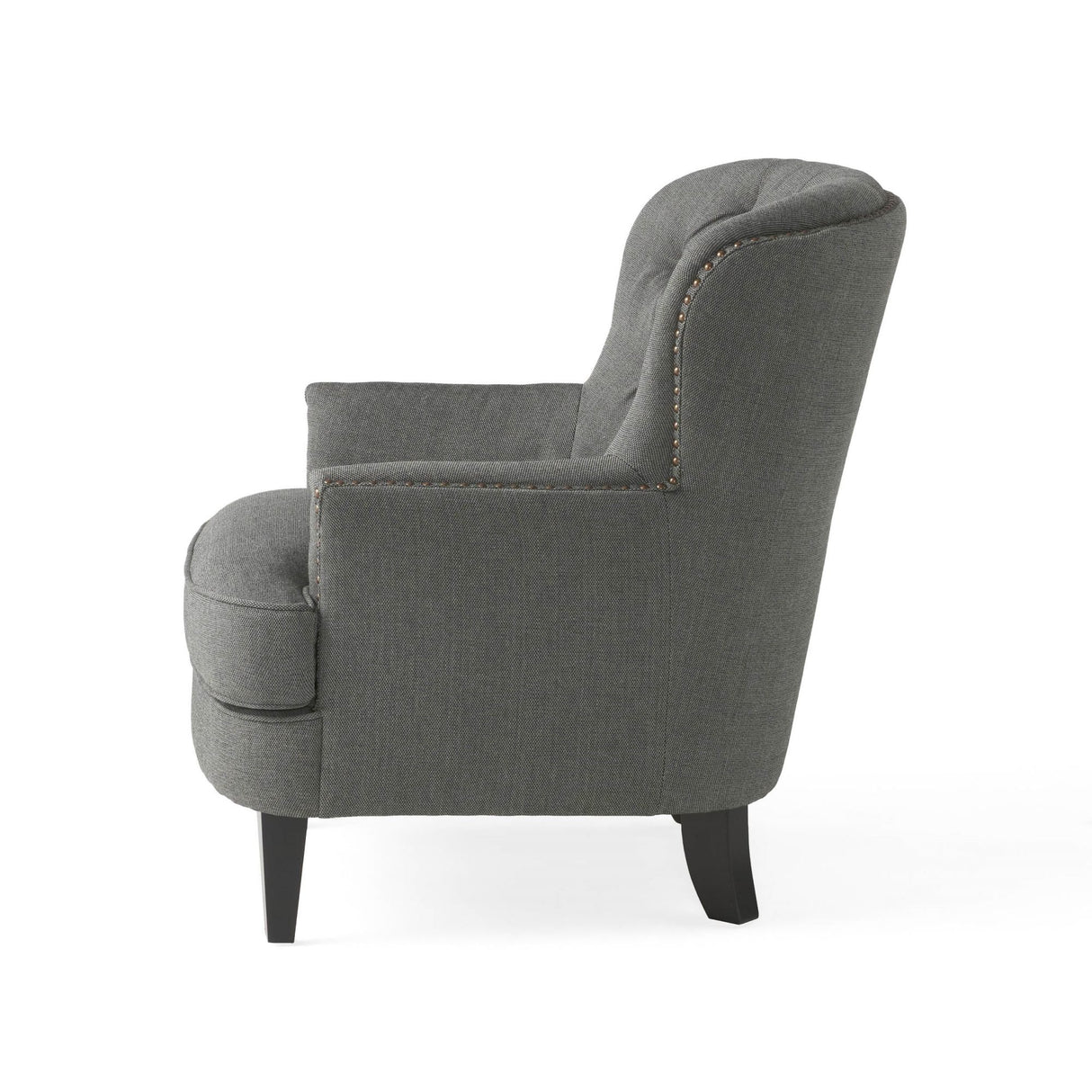 Modern grey fabric club chair and Ottoman set, stylish cushioned armchair, paired with Ottoman style - V.I.P Digital Presence
