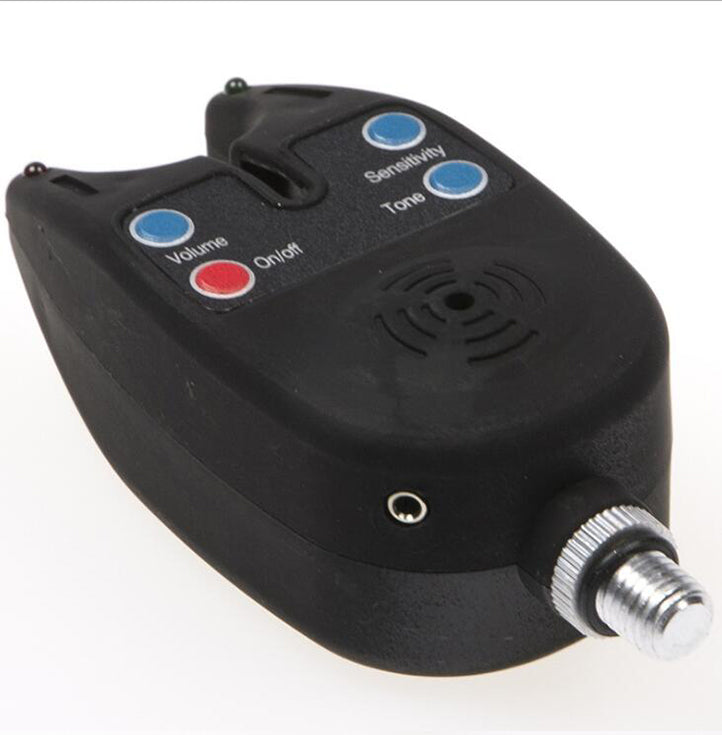 Alarma de picadura de pesca con 2 LED, luz azul, volumen ajustable, sensibilidad al sonido, herramienta de pesca impermeable.