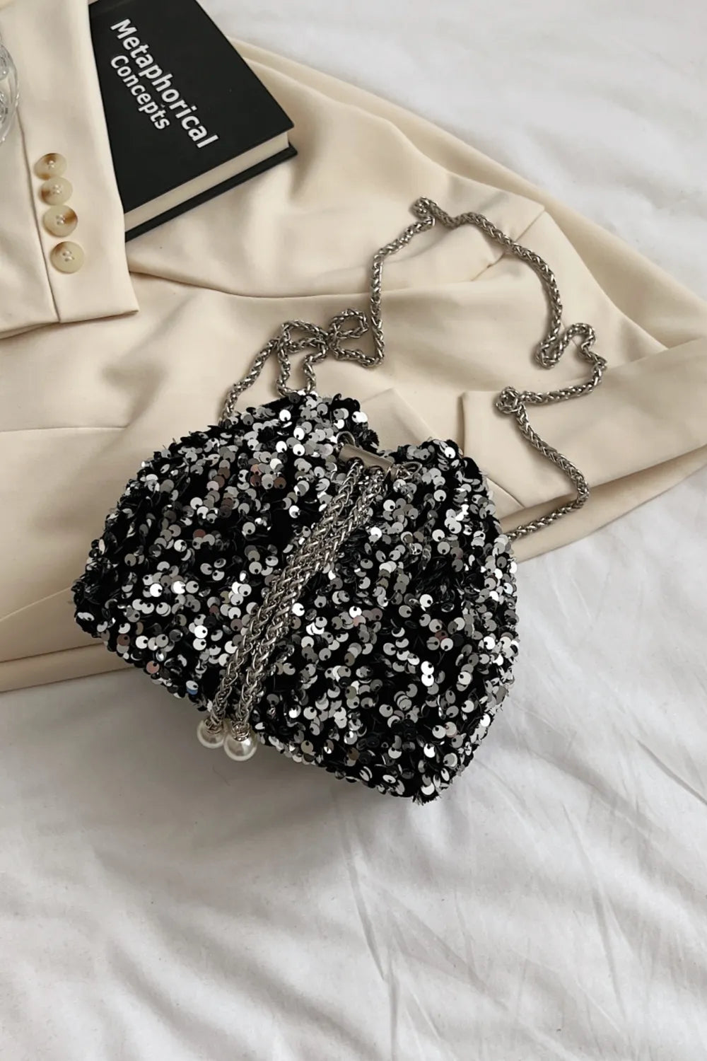 Sequin Chain Drawstring Bucket Bag - V.I.P Digital Presence