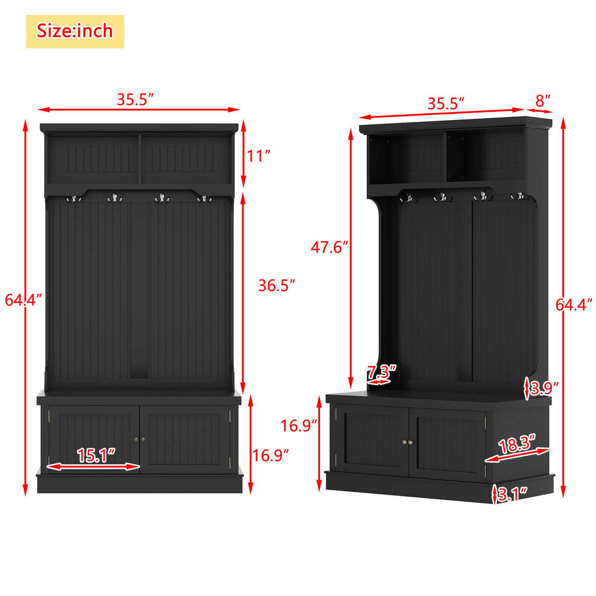 Hall Tree with Storage Shoe Bench for Entryway and Hallway, 4-in-1 Design Coat Racks with 4 Hooks for Living Room, Black - V.I.P Digital Presence