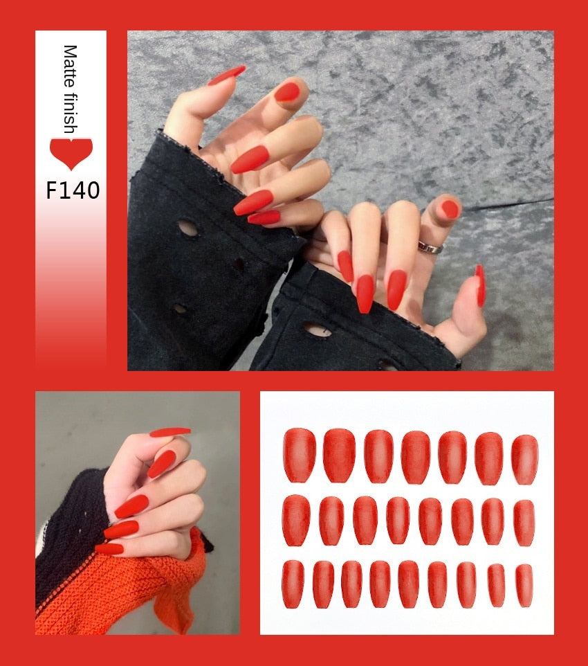 Nail Art Fake Nails Stiletto Tips Clear Press on Long False with Glue Coffin Stick Display Full Cover Artificial Designs Matte - V.I.P Digital Presence