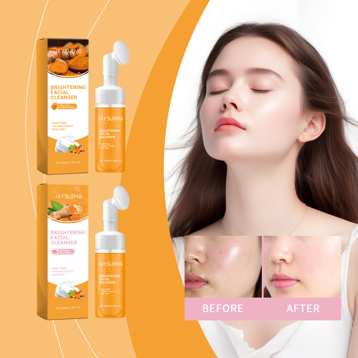 Mousse limpiadora de cúrcuma para una limpieza suave de la piel facial. Limpiador de poros. Cuidado hidratante de la piel.