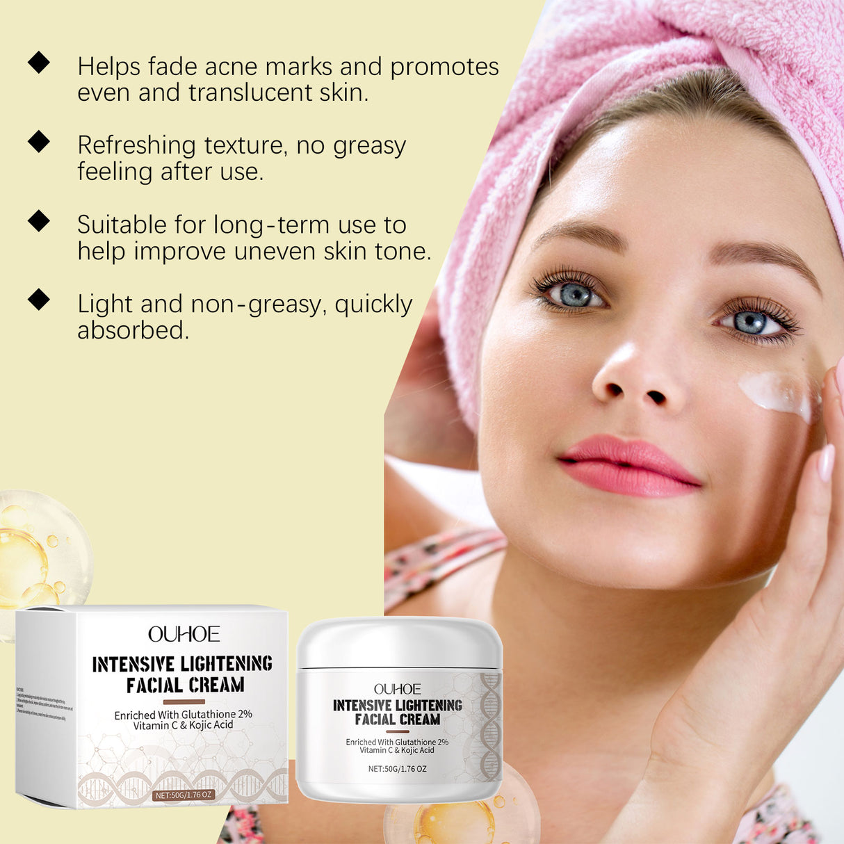 Crema hidratante facial, iluminadora, reafirmante, suavizante y nutritiva para la piel del rostro.