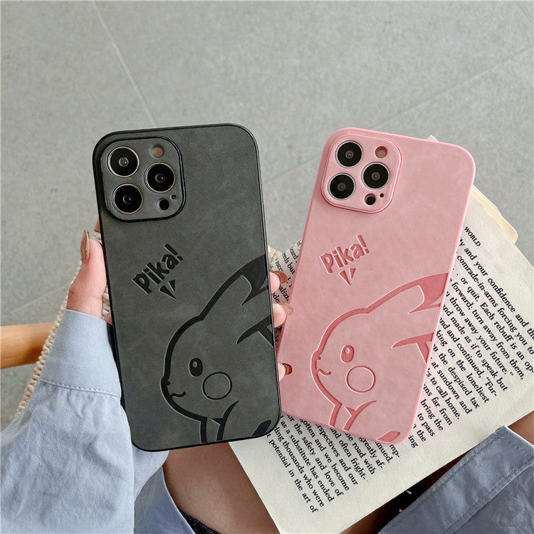 Lindo Pikachu adecuado para iPhone 13pro, carcasa de cuero para teléfono móvil Apple 12mini/Xsmax, cuero prensado 11