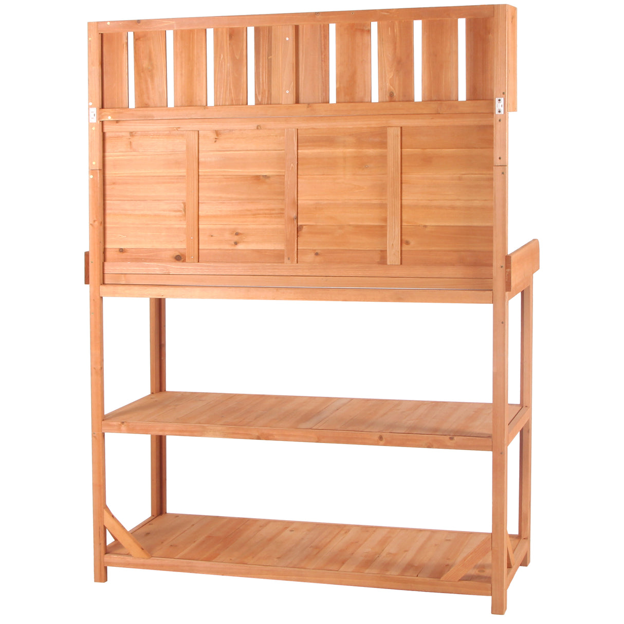 65" Large Wooden Farmhouse Rustic Outdoor Potting Bench Table Garden Potting Bench with 4 Storage Shelves and Side Hook,Natural - V.I.P Digital Presence