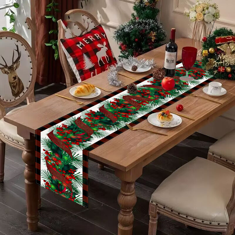 New red and black checkered table flag Christmas red fruit printed tablecloth TV cabinet decoration tablecloth home fabric - V.I.P Digital Presence