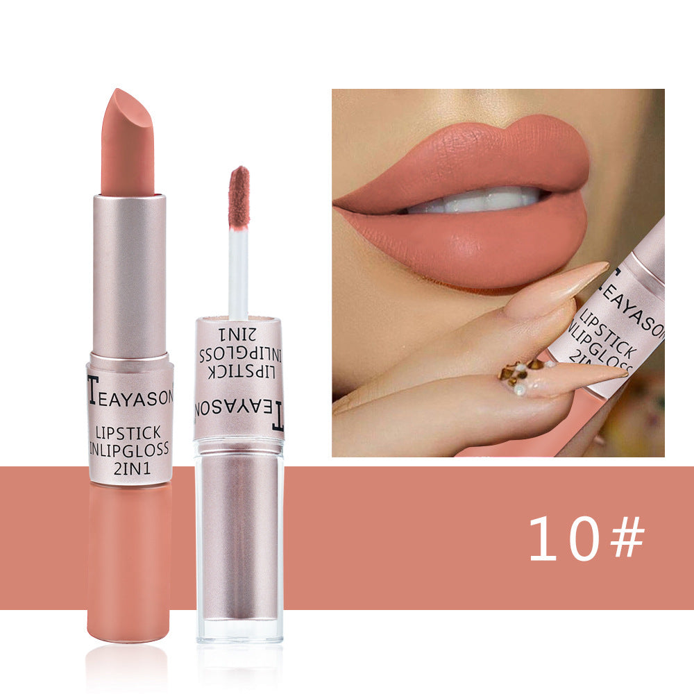 Double-Headed Non-Stick Cup Matte Matte Lip Gloss Two-In-One Matte Bean Paste Does Not Fade With Cup Lipstick Female - V.I.P Digital Presence