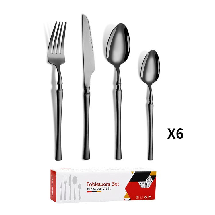 Small waist stainless steel knife, fork, and spoon set of 24 pieces, gold steak knife, fork, stainless steel tableware set, coffee spoon - V.I.P Digital Presence