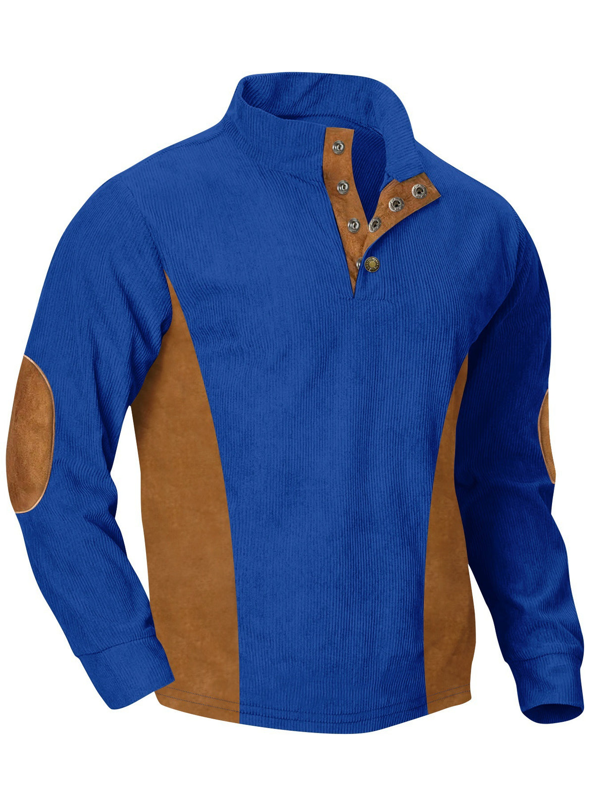 European men's casual stand up collar long sleeved corduroy sweatshirt with pit stripe - V.I.P Digital Presence