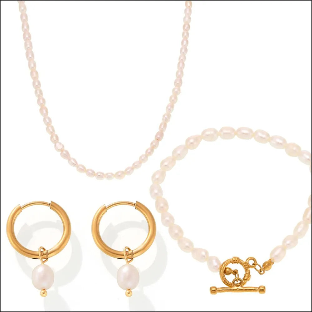 Pearl Necklace, Bracelet and Earrings 4-Piece Jewelry Set - V.I.P Digital Presence