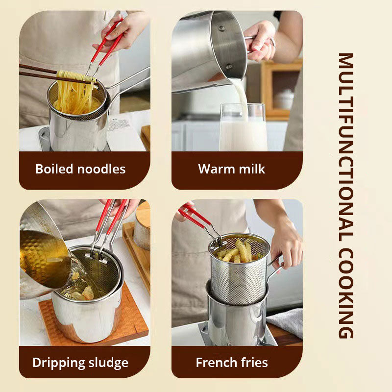 Oil Fryer, Household Deep Pot, Stainless Steel Gas Mini Pot, Japanese Style, with Filter Screen, Oil Saving Small Fryer - V.I.P Digital Presence