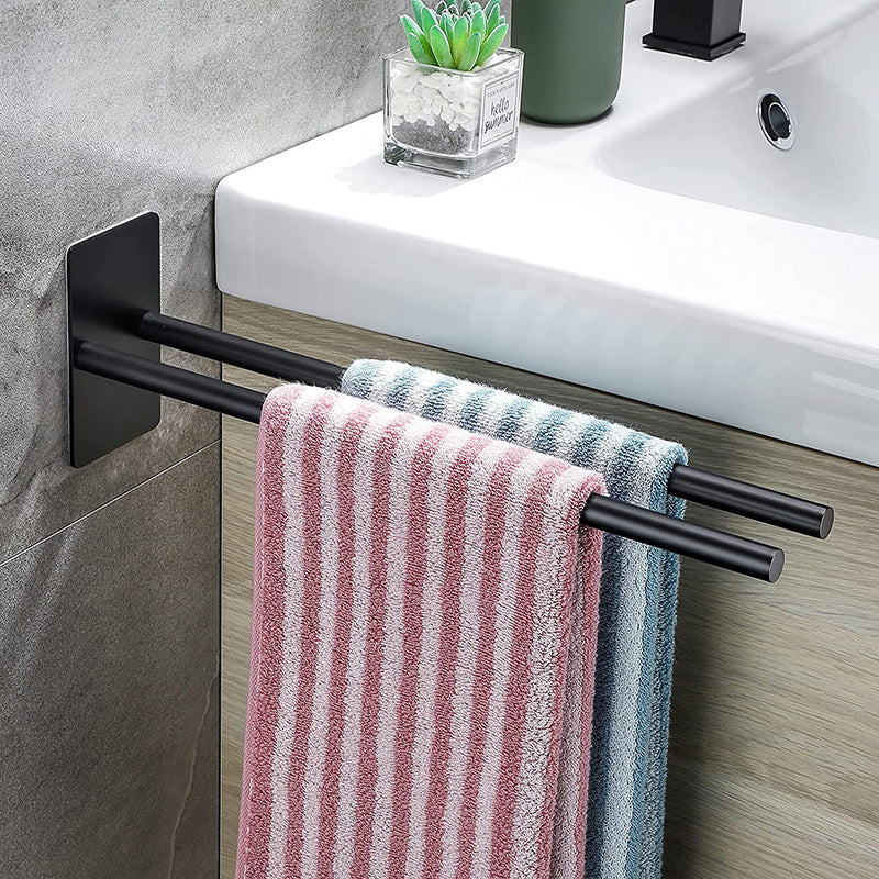Self Adhensive Towel Rail W/O Drilling Bathroom Towel Bar Stainless Steel Two-Arm Towel Holder - V.I.P Digital Presence