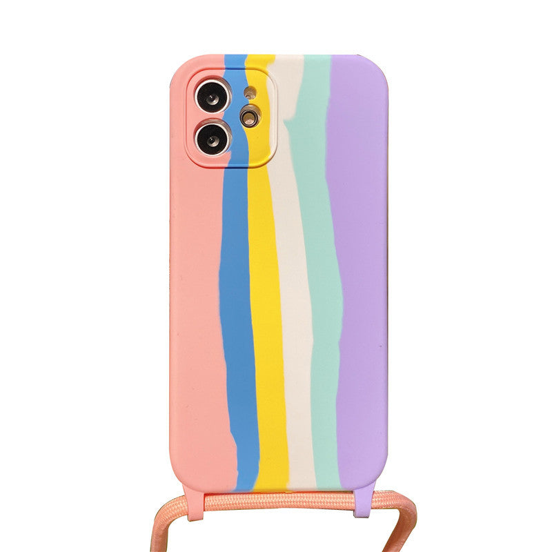Funda para teléfono móvil Apple 13 Pro con cordón de silicona arcoíris, compatible con el 11 Pro, funda anticaídas con todo incluido.