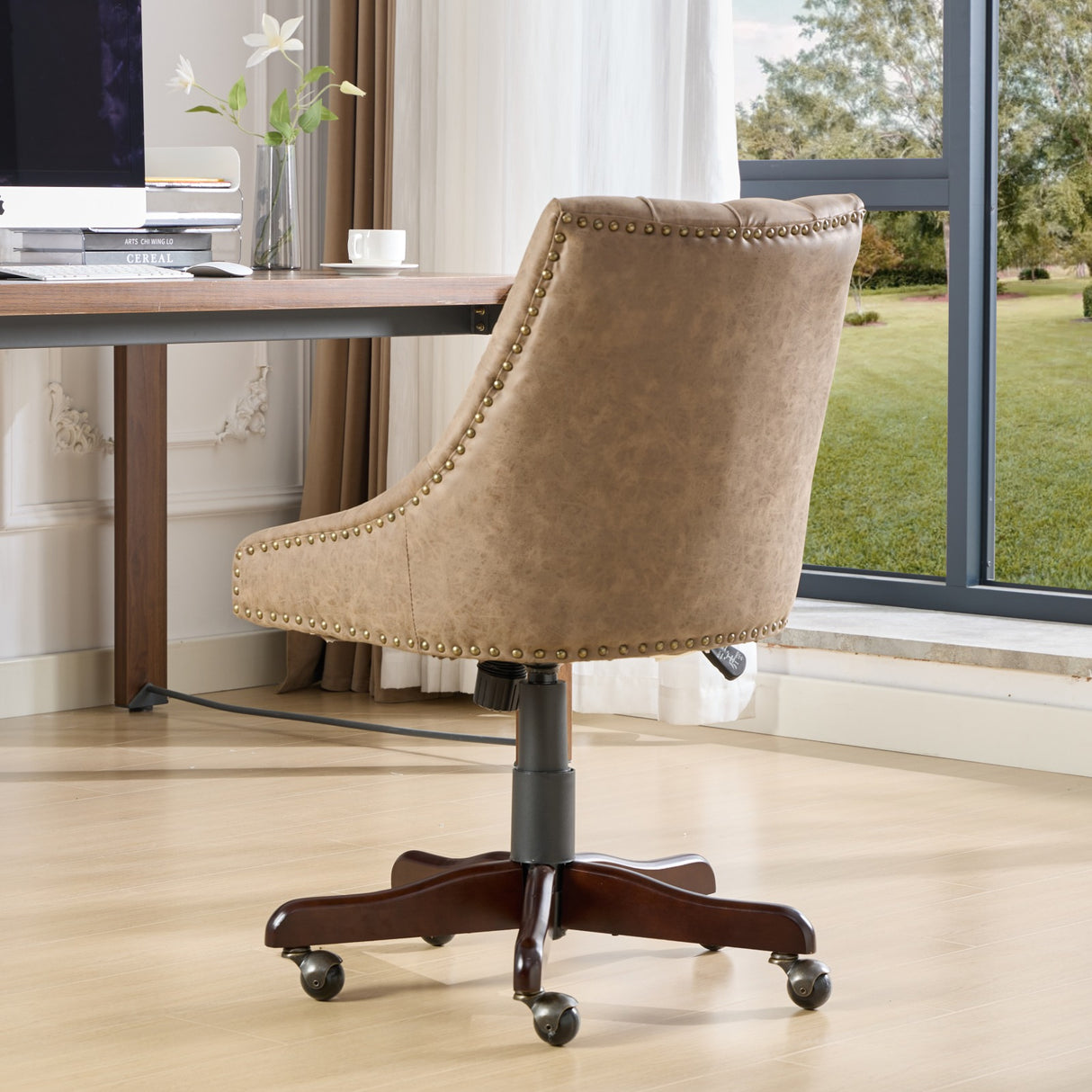 Medieval retro style sheepskin patterned home office chair with lifting, rotating, and tilting functions, brown - V.I.P Digital Presence