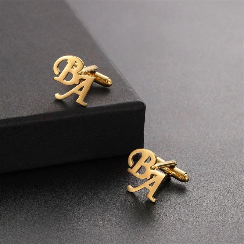 DIY custom French men's cufflinks with English letters cufflinks - V.I.P Digital Presence