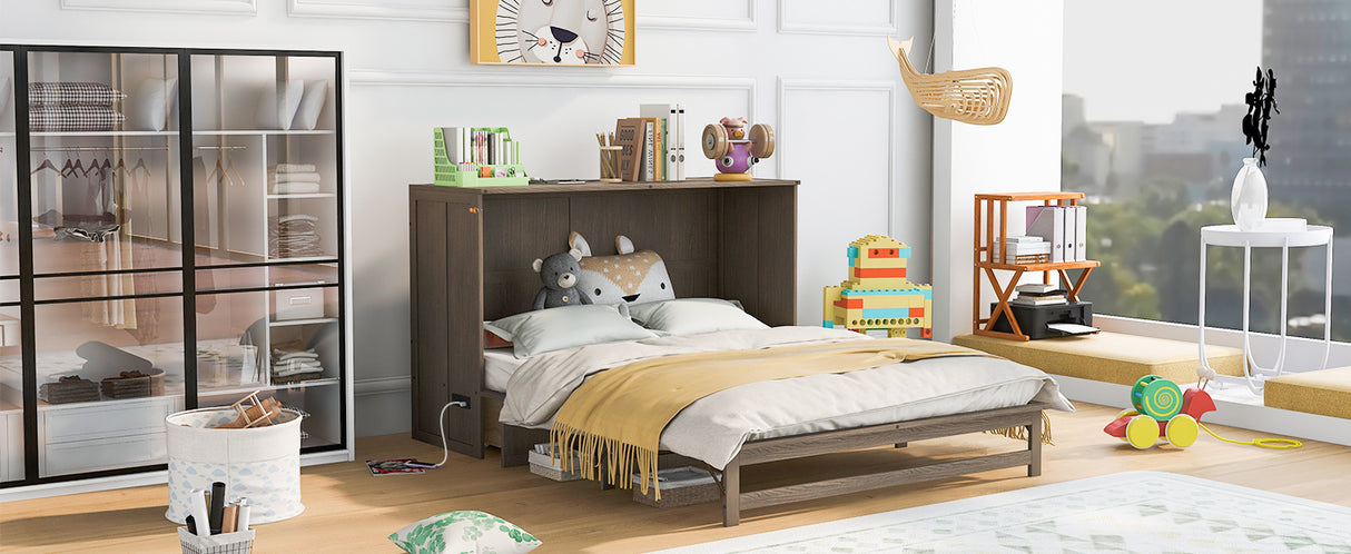Queen Size Murphy Bed with Built-In Charging Station Antique Grey