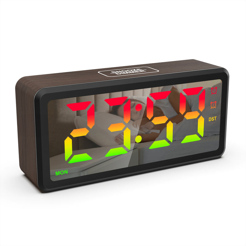 LED Wood-Grain Wooden Clock, RGB Color-Changing Dimming, Daylight Saving Time & Week Display, Desktop Electronic Alarm Clock - V.I.P Digital Presence