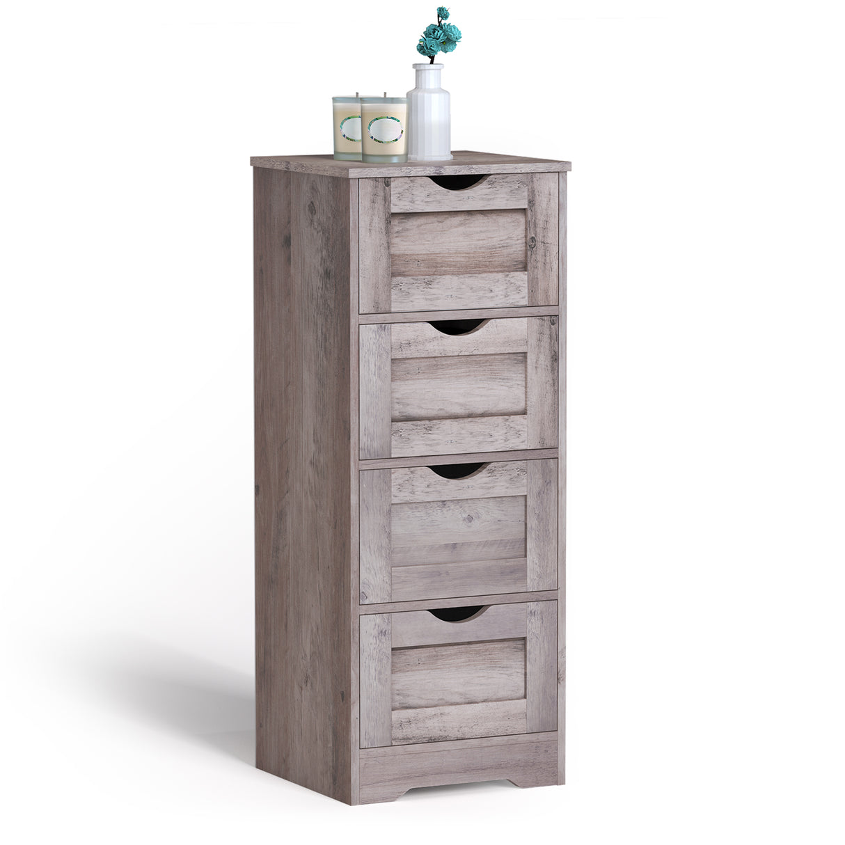 Floor Cabinet Wooden Storage Cabinet Home Office Living Room Bathroom Side Table Sturdy Modern 4 Drawers Grey - V.I.P Digital Presence