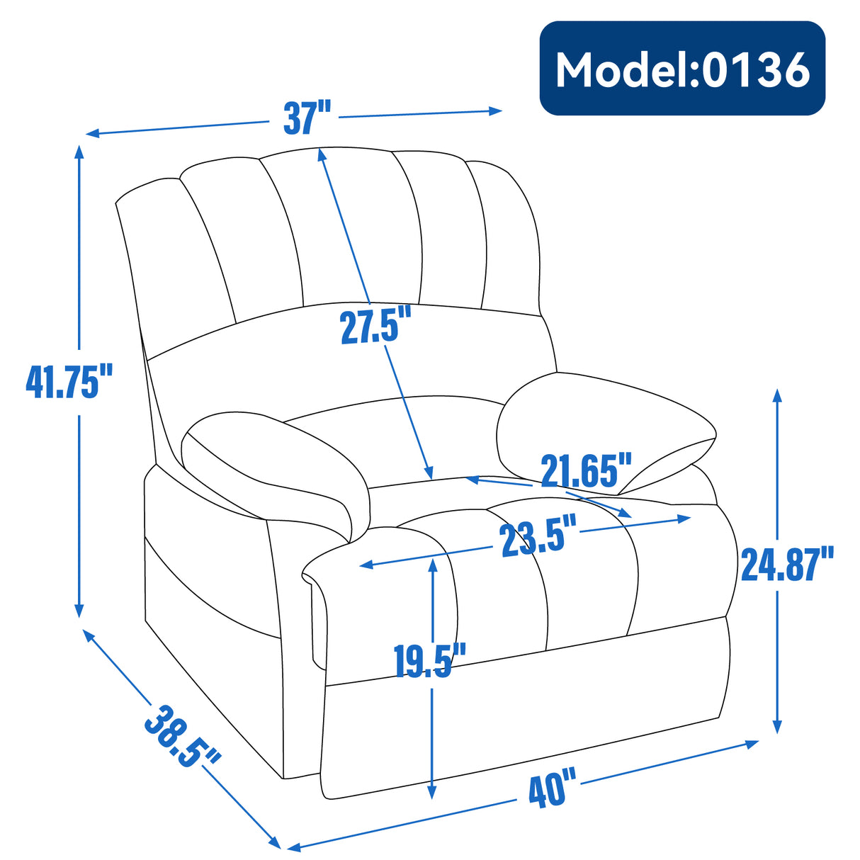 Large Manual Recliner Chair in Fabric for Living Room, Grey - V.I.P Digital Presence