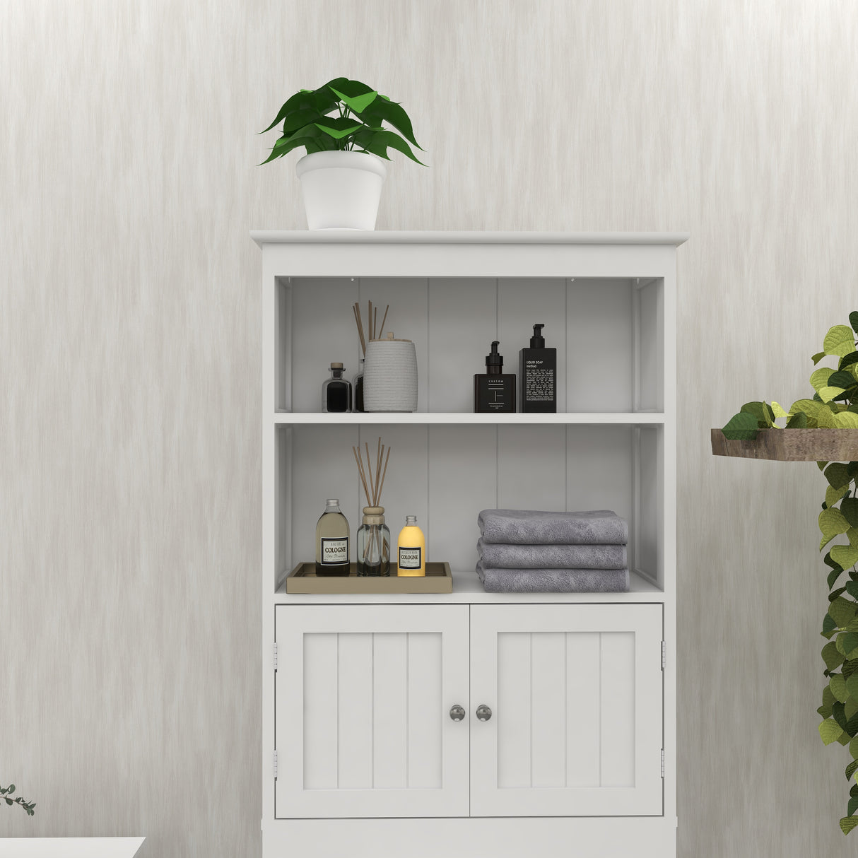 Over The Toilet Rack 2 -Tier Toilet Bathroom Spacesaver Storage Shelf with 2 Doors Wood Storage Organizer Cabinet - V.I.P Digital Presence
