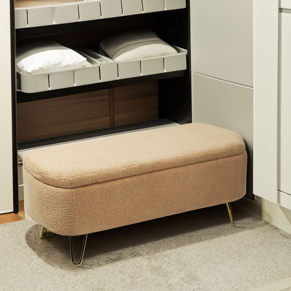 Camel Storage Ottoman Bench for End of Bed Gold Legs - V.I.P Digital Presence