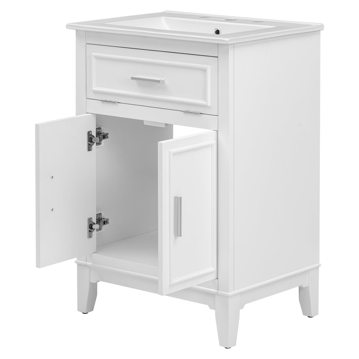 24" Bathroom Vanity with Sink, Bathroom Vanity Cabinet with One Flip Drawer and Doors, Solid Wood and MDF, White - V.I.P Digital Presence