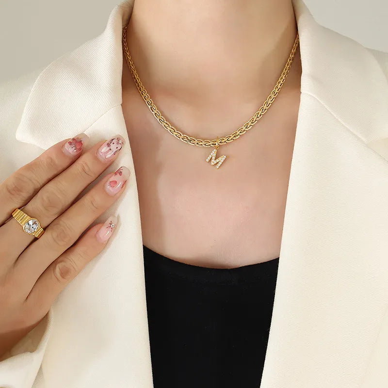 Brass Inlaid Zircon Letter Pendant Necklace - V.I.P Digital Presence