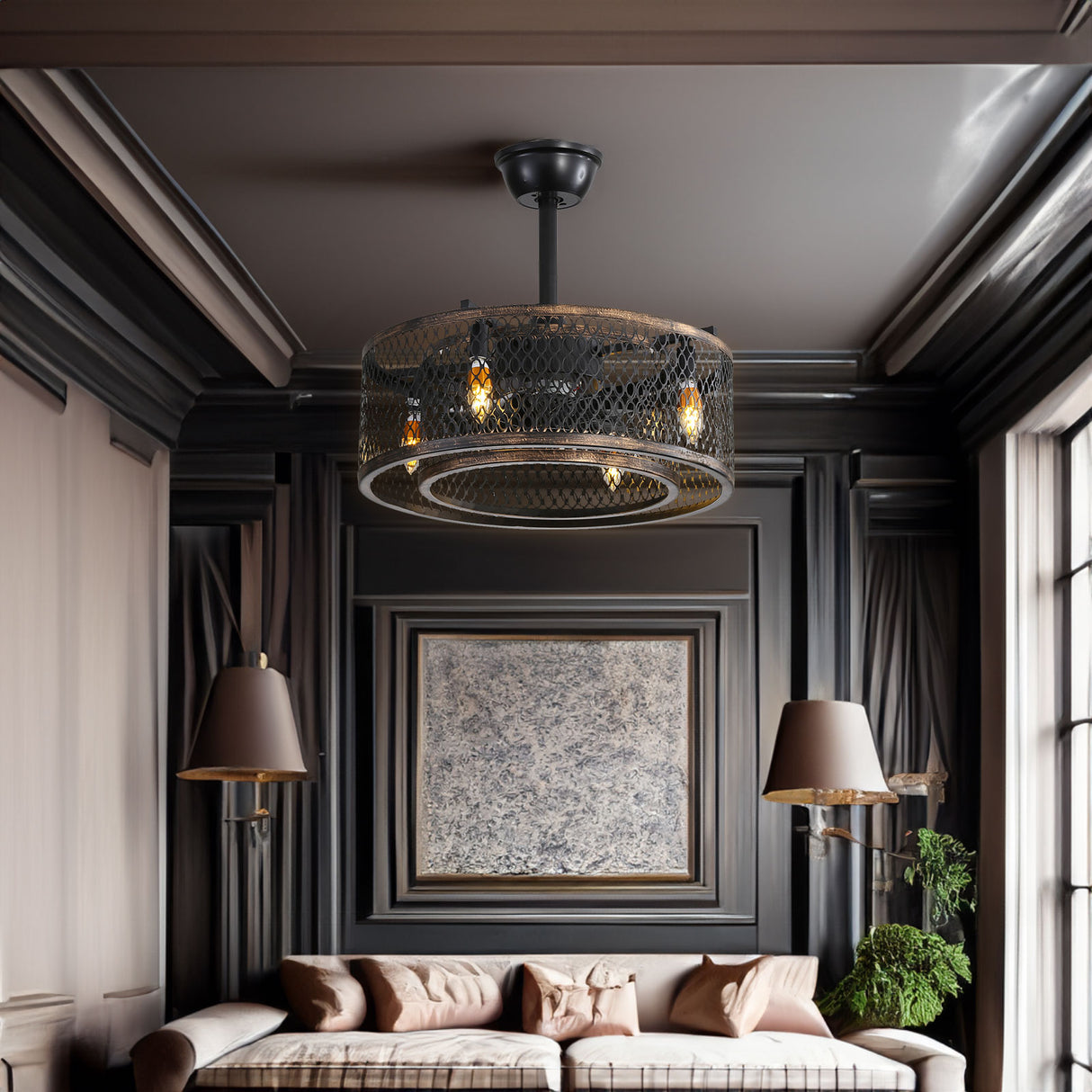 20 inch Caged Ceiling Fan with Lights - V.I.P Digital Presence