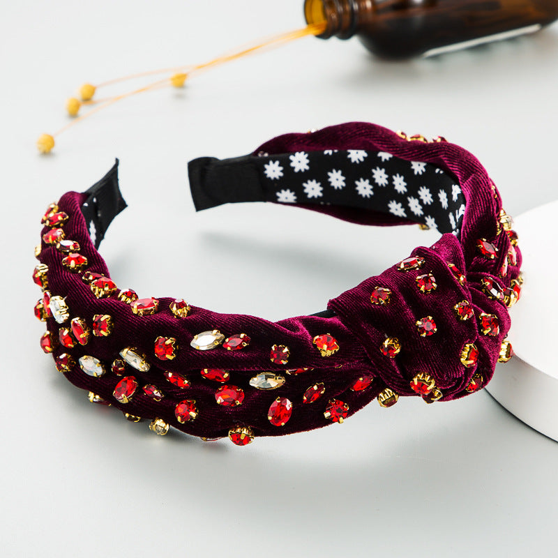 Exaggerated Fashion Hair Bands Female Corduroy Temperament Sweet Hair Ornaments Wide Side Knotted With Diamonds Headband - V.I.P Digital Presence