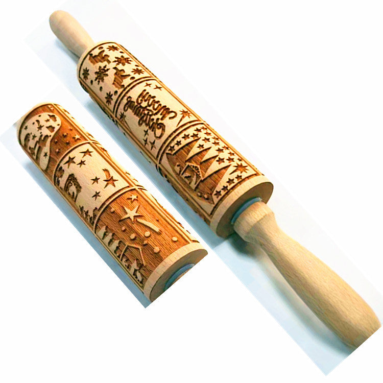 Wooden Rolling Pin Beechwood Laser Engraved Printed Rolling Pin Embossing Christmas Flip Sugar Cookie Rolling Pin - V.I.P Digital Presence