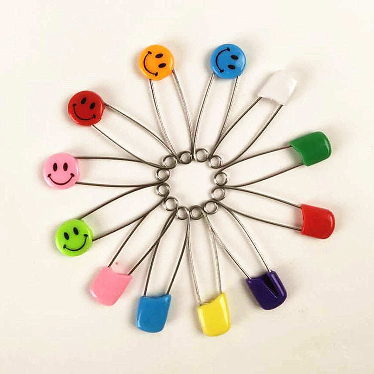 Imperdibles para bebés y niños, con forma de emoticono, de plástico, tamaño mediano, aproximadamente 40, tamaño grande, aproximadamente 55 mm.
